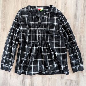 Modcloth Fervour Black Windowpane Plaid Blouse, Large (C1)